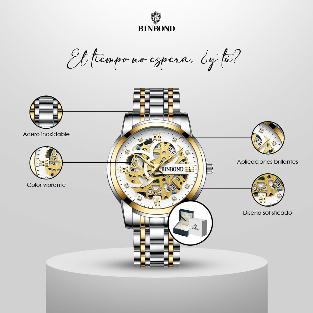 Reloj BINBOND para Hombre - Elegante - Oro/Plata