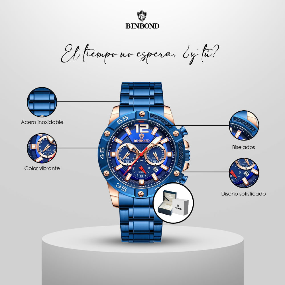 Reloj BINBOND para Hombre - Azul/Azul