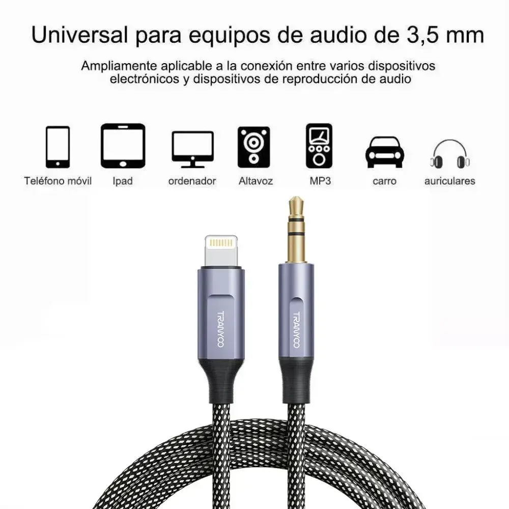 Cable de Audio Lightning a 3.5 mm Trenzado Metálico TRANYOO T-E15
