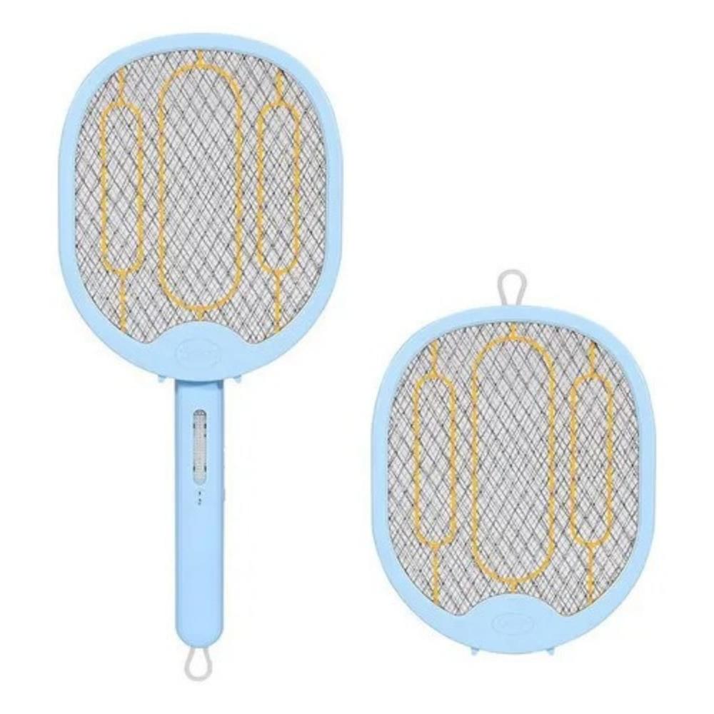 Raqueta Plegable 180° Mata Mosca Mosquito Recargable Con Usb Celeste