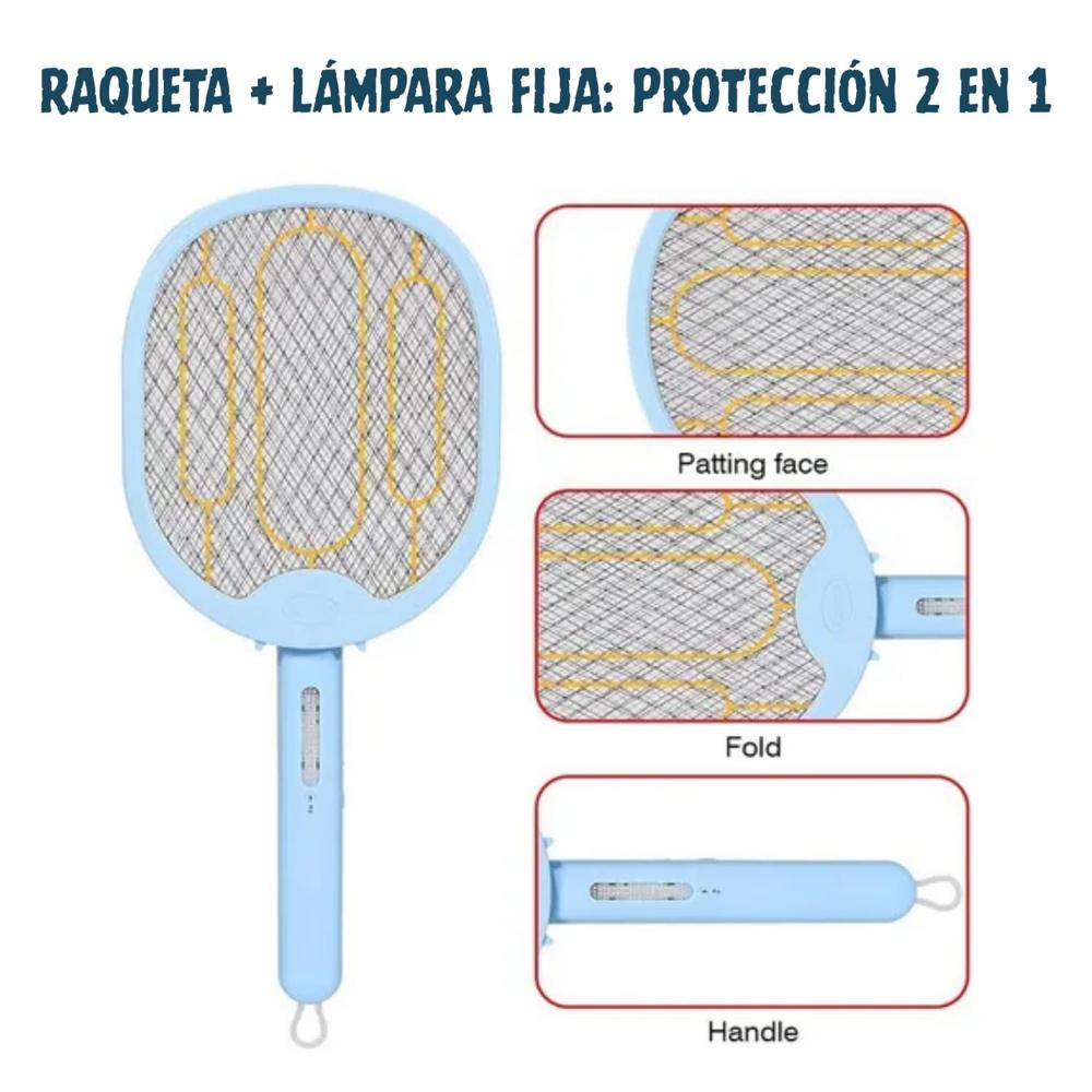 Raqueta Plegable 180° Mata Mosca Mosquito Recargable Con Usb Celeste