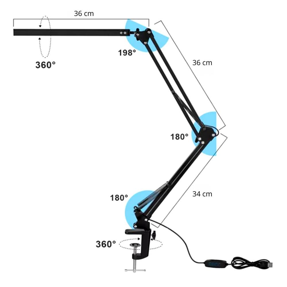 Lámpara de Escritorio Articulada de Metal con Luz LED Cable USB MT-305