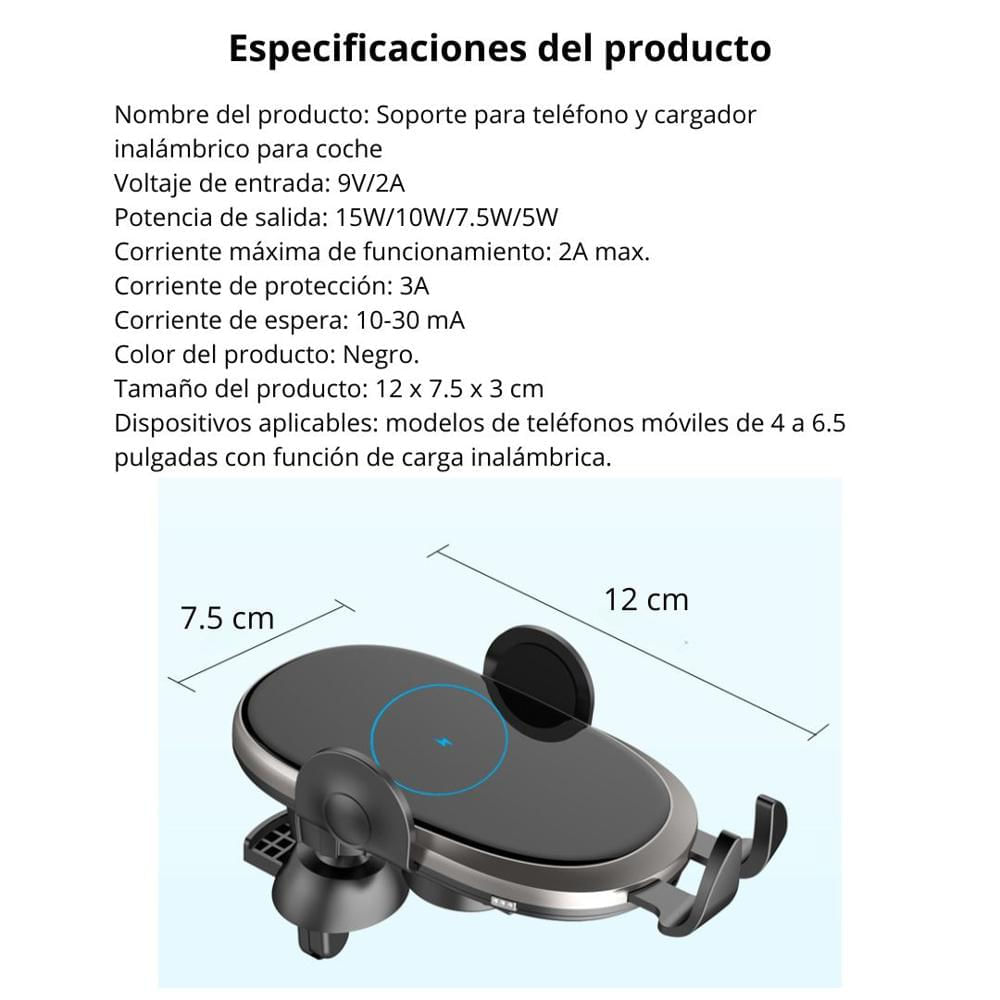 Soporte para Teléfono y Cargador Inalámbrico para Coche ZC-C6