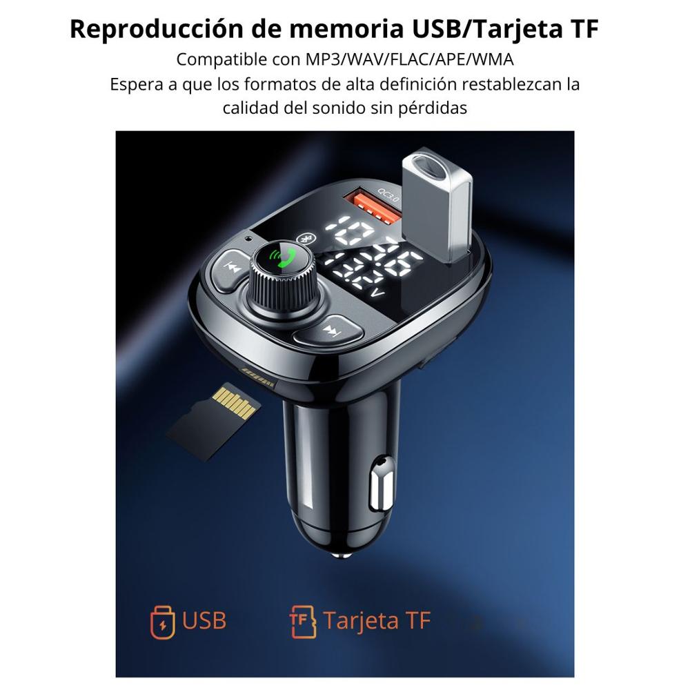 Transmisor Cargador Cenicero RGB para Auto 3.1 A Bluetooth KOS-C5