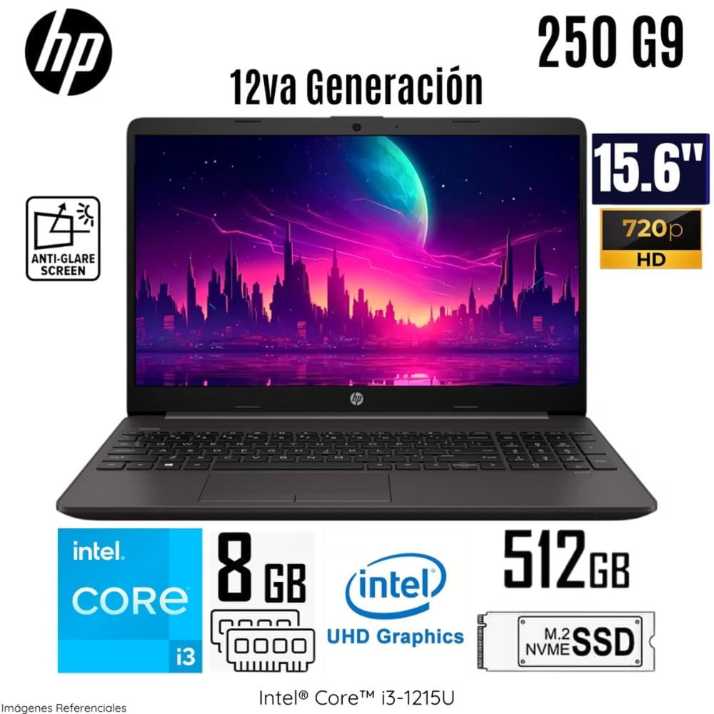 Laptop HP 250 G9 Intel Core i3 1215U 8GB RAM 512GB SSD 15.6"" HD Free Dos - 7C6E5LA