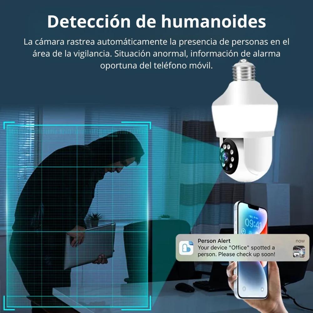 Foco Cámara IP 3M WiFi con Bombilla 360º Pantalla Dual y Alarma SEISA IPC-D211