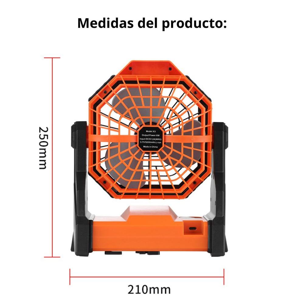 Ventilador de Camping Recargable 270° con Gancho Iluminación Led FS-X3