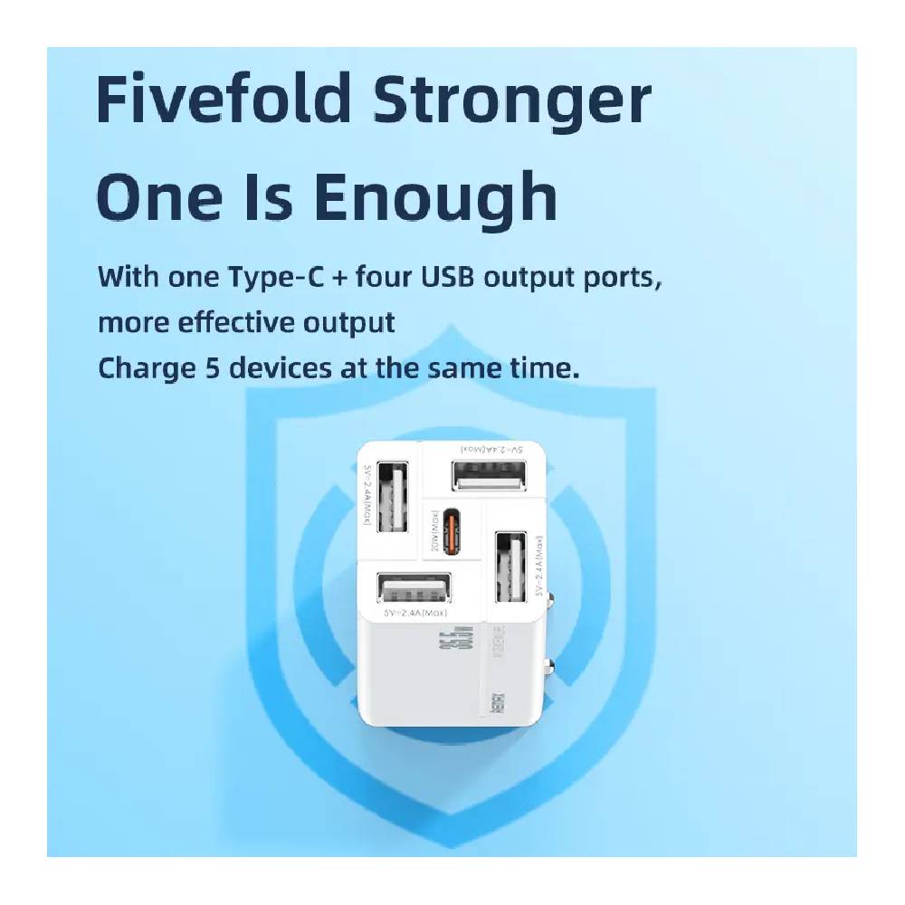 Cargador Remax RP-U66 35.5W USB-C PD + 4 USB-A - Carga Rápida