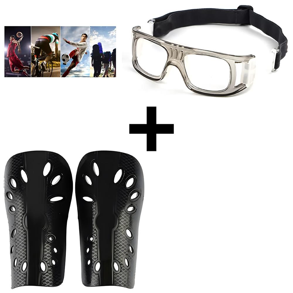 Marco Montura De Lentes Anti-Impacto Fútbol Transparente Gris + Canilleras de protección Fútbol