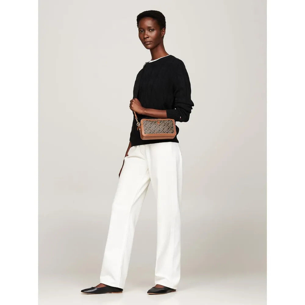 Tommy Hilfiger | Bolso de Cuero con Monograma Crossbody | Negro