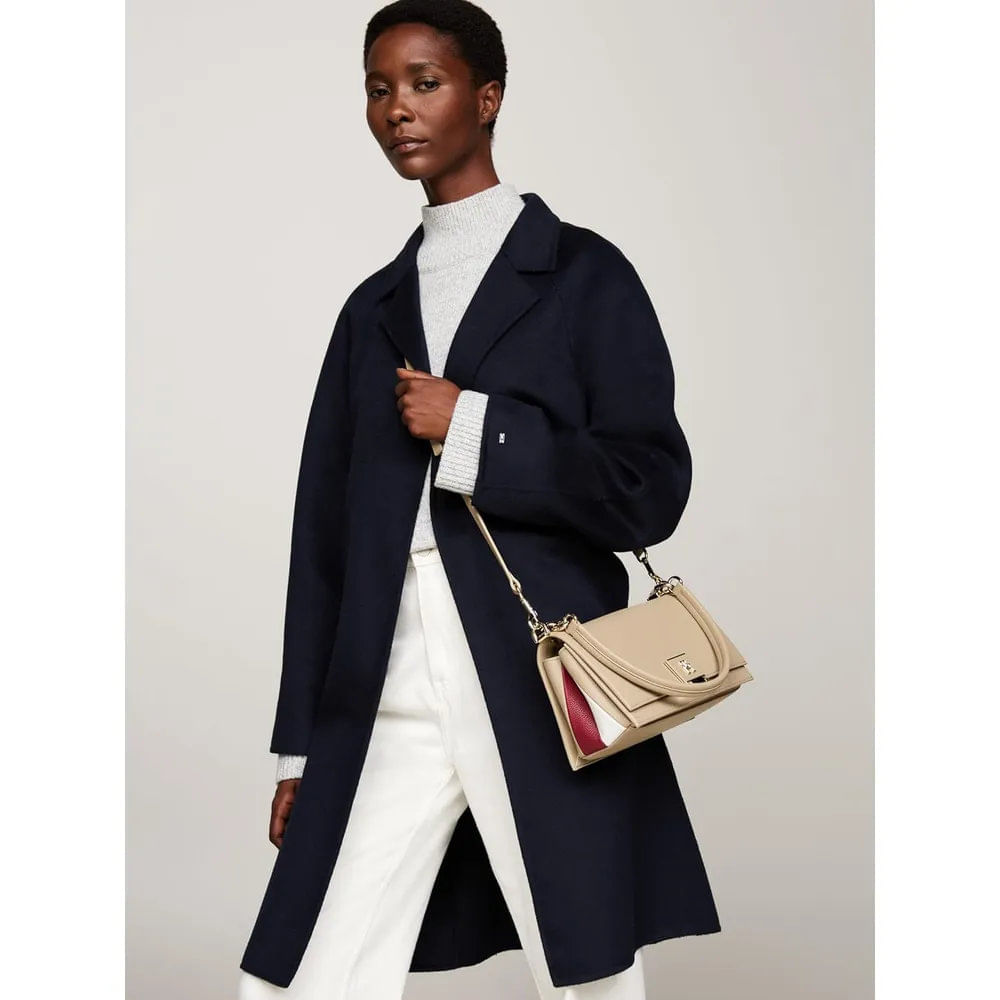 Tommy Hilfiger | Bolso de Hombro de Cuero con Correa Crossbody Removible | Beige