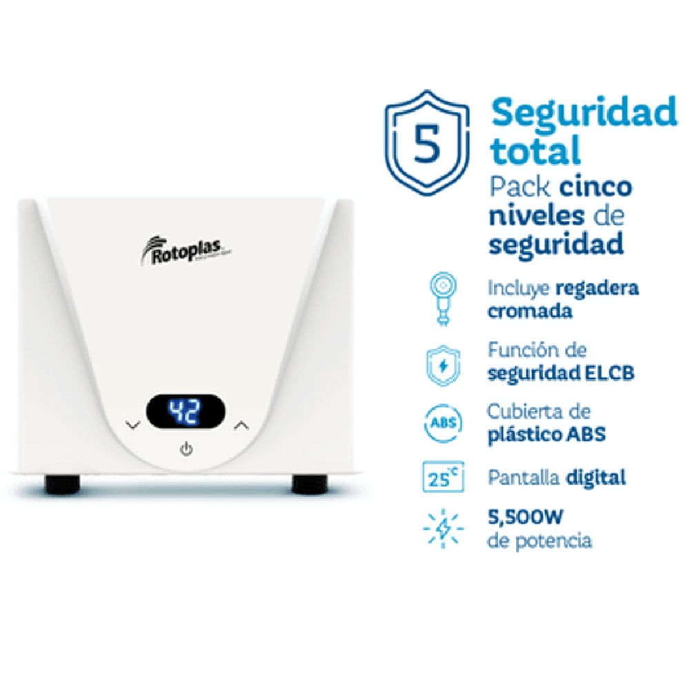 Terma Instantánea Digital Max con Pantalla Táctil y Regadera Cromada  5500W
