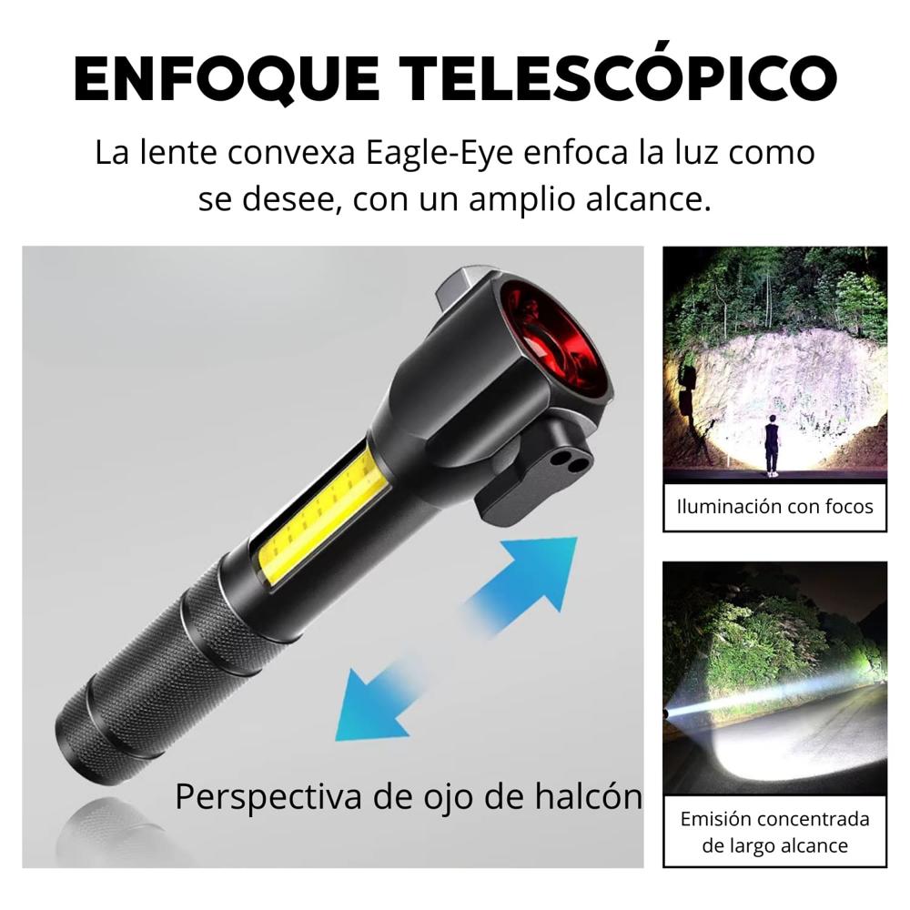 Linterna Recargable Compacto Portátil 4 Modos de Luz con Zoom