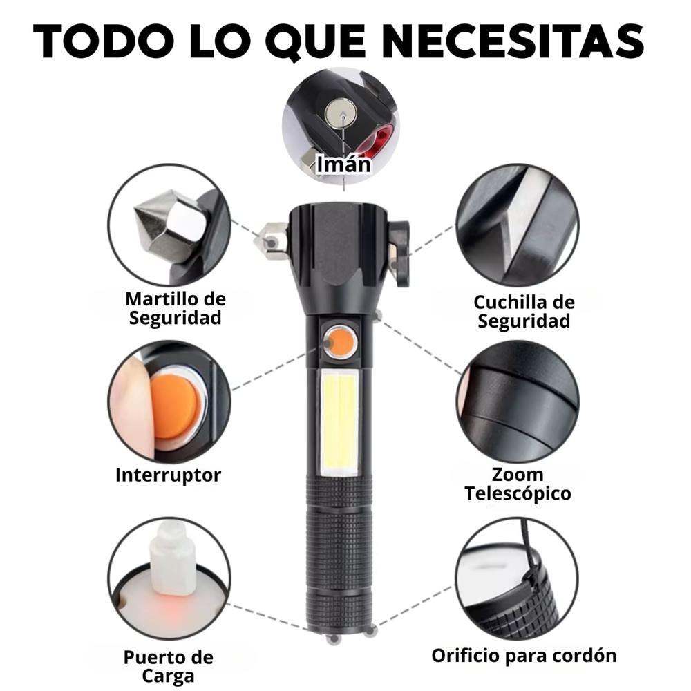 Linterna Recargable Compacto Portátil 4 Modos de Luz con Zoom