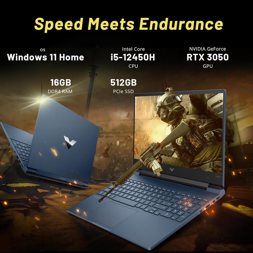 Laptop HP Victus 15.6"" FHD 144Hz i5-12450H 16GB RAM 512GB SSD RTX3050 | Azul - Teclado Inglés