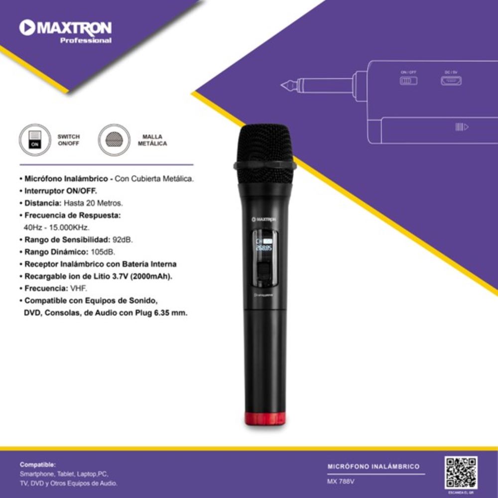 Micrófono maxtron profesional mx 788v