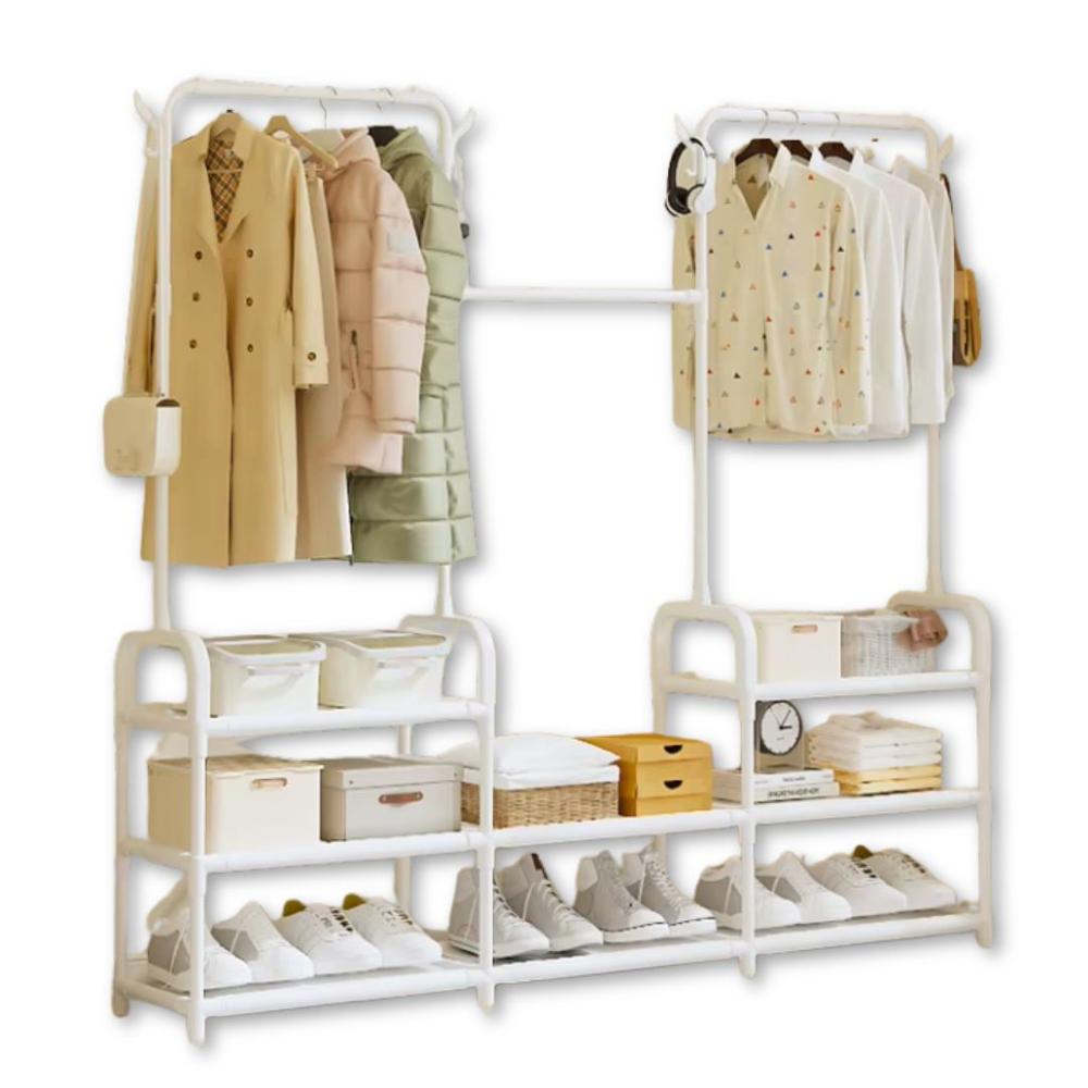 Ropero Colgador Organizador de Ropa Elegante 3 Cuerpos 140x137x26cm Blanco