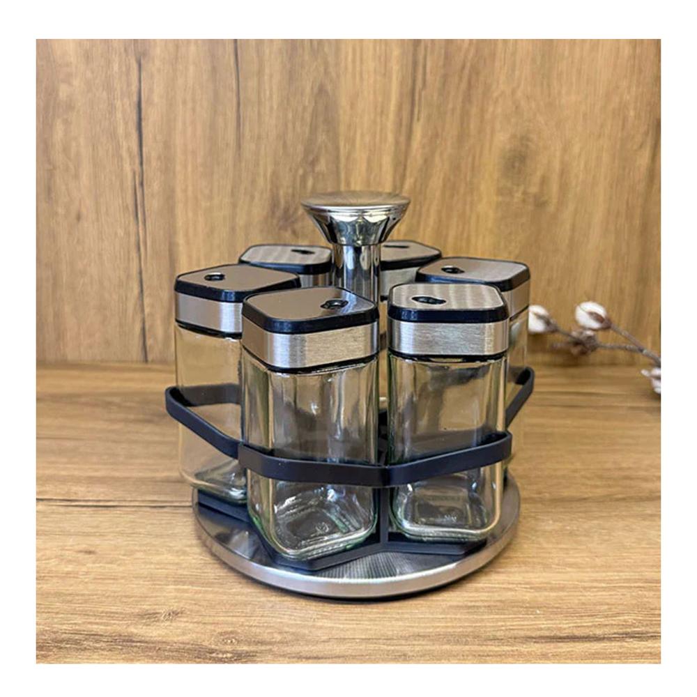 Condimentero Giratorio De Vidrio 6 Frascos Diseño Elegante 2025
