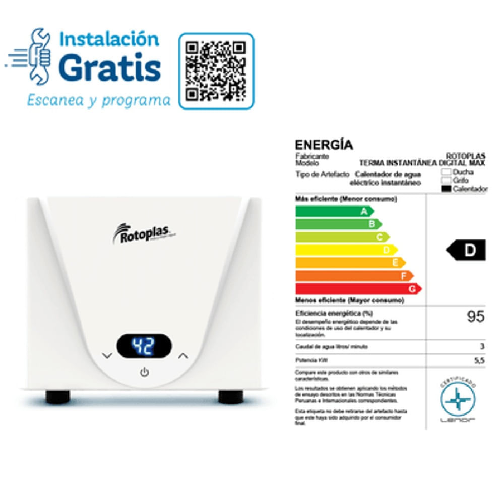 Terma Instantánea Digital Max con Pantalla Táctil y Regadera Cromada  500487