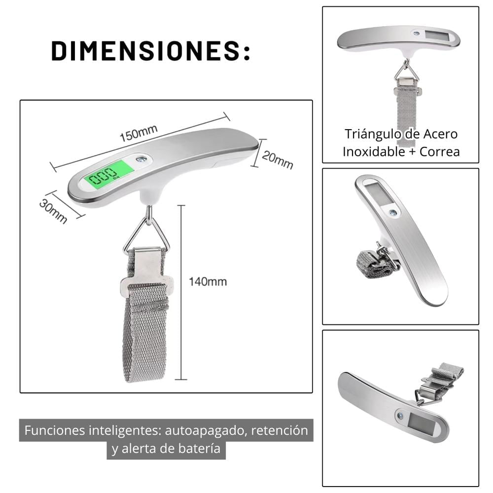 Balanza de Mano, Báscula Digital para Maletas de Viaje Hasta 50kg