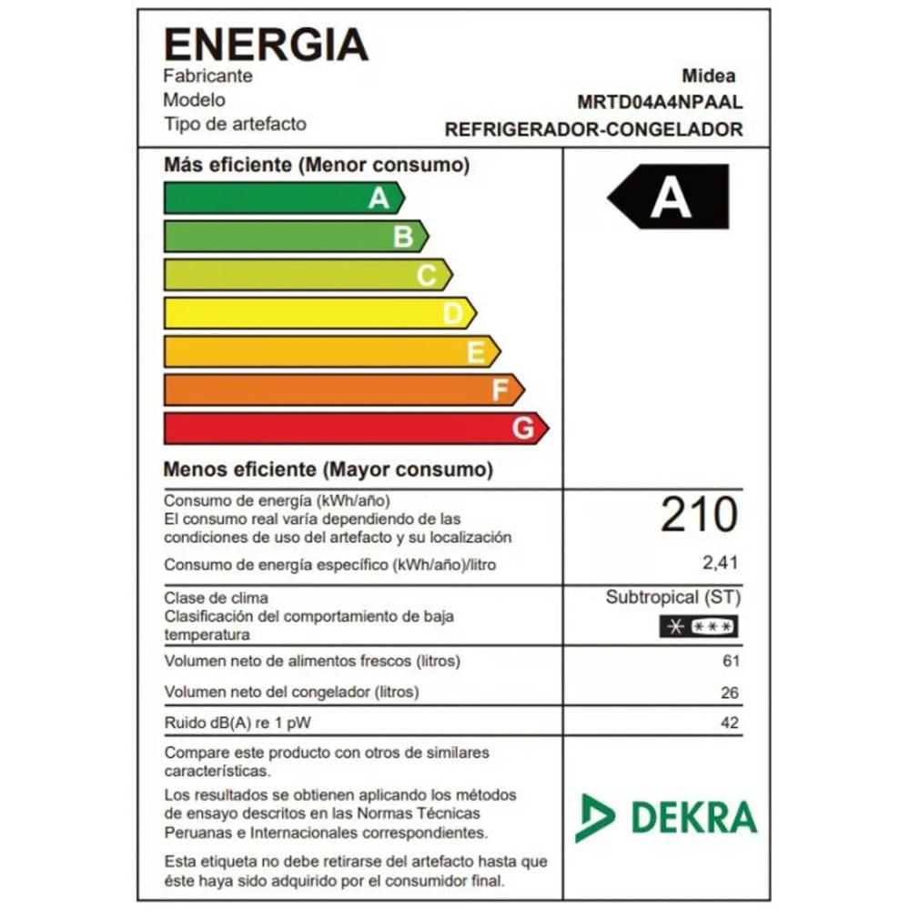 Midea Frigobar 2 Puertas Silver 87L. MRTD04A4NPAAL