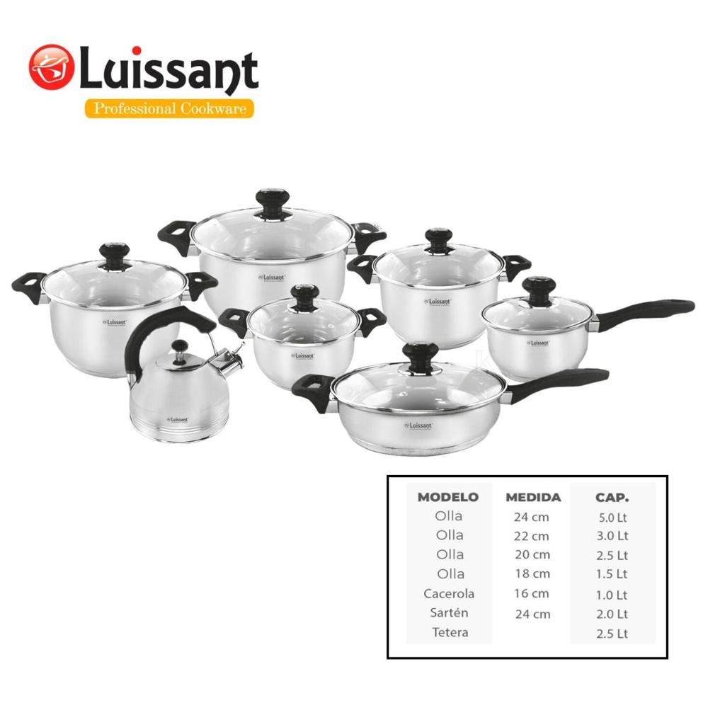 Juego de Ollas  de 14 Piezas  en Acero Inoxidable Luissant LU-1405A