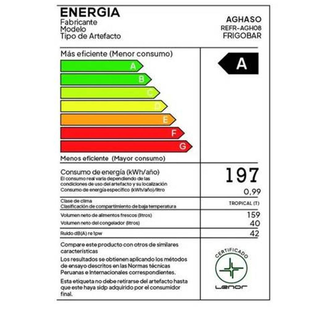 Frigobar Aghaso con Llave REFR-AGH08 90LT Silver con Negro