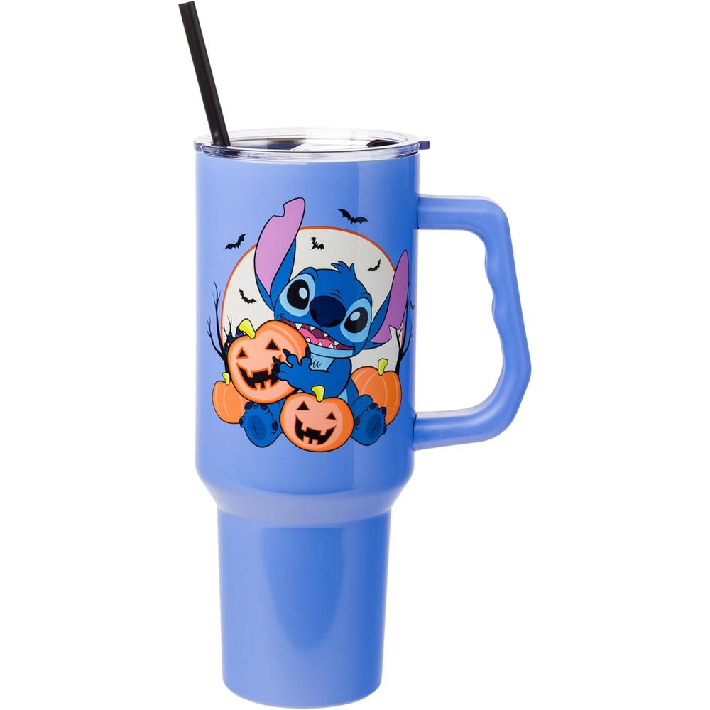 Lilo & Stitch | Vaso de acero inóxidable con asa y pajita de 40 OZ | Azul