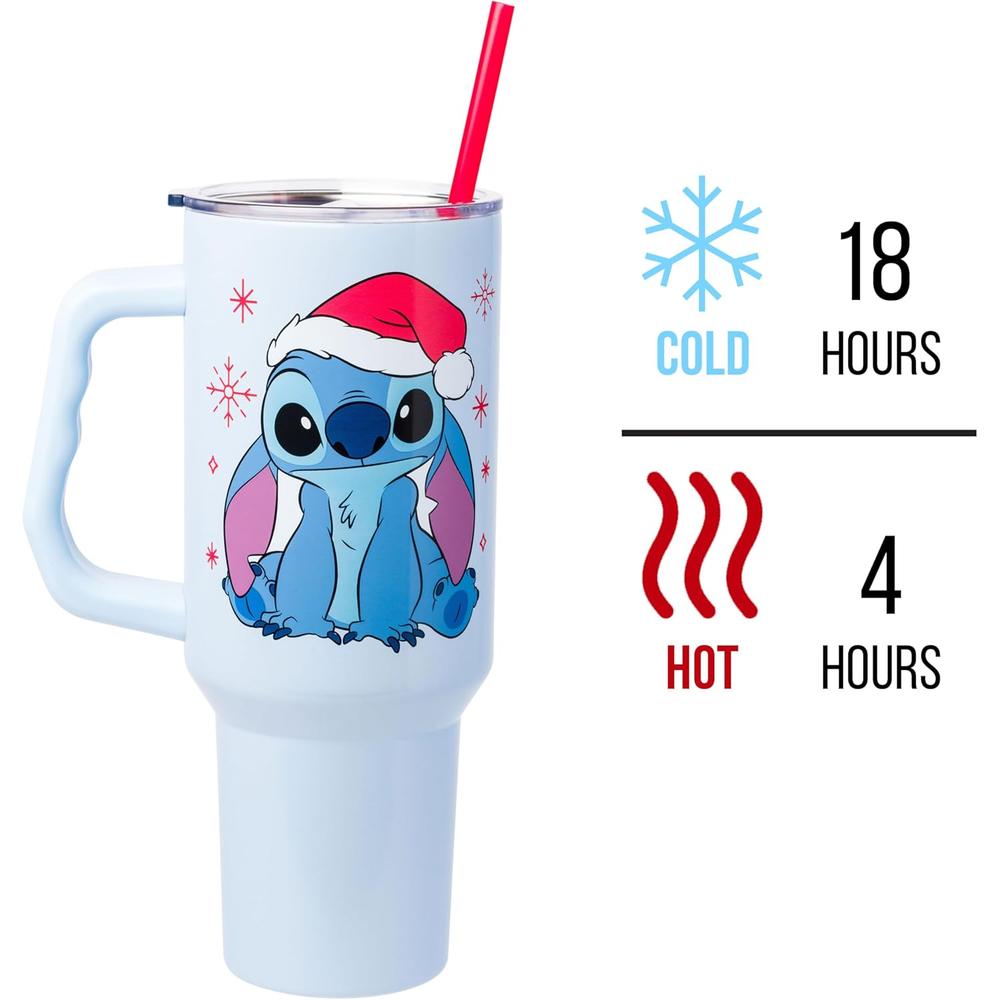 Lilo & Stitch | Vaso de acero inóxidable con asa y pajita de 40 OZ | Nieve
