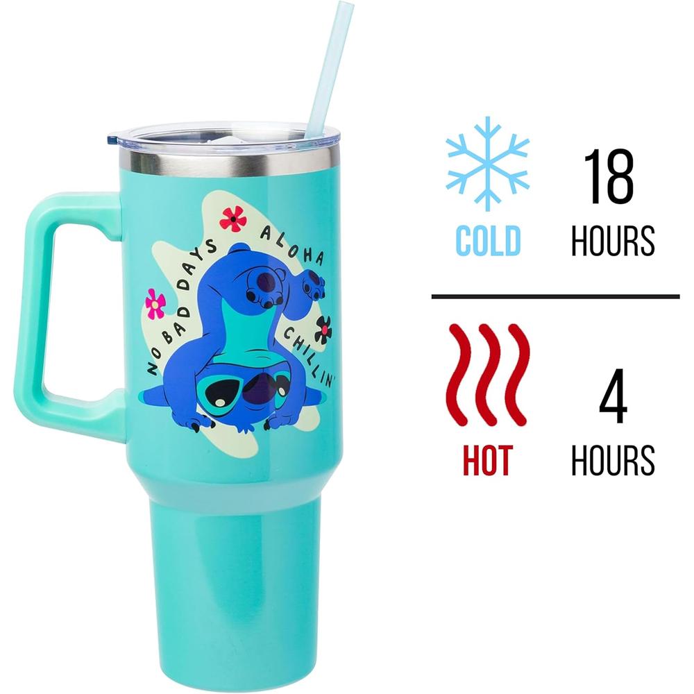 Lilo & Stitch | Vaso de acero inóxidable con asa y pajita de 40 OZ | Jade