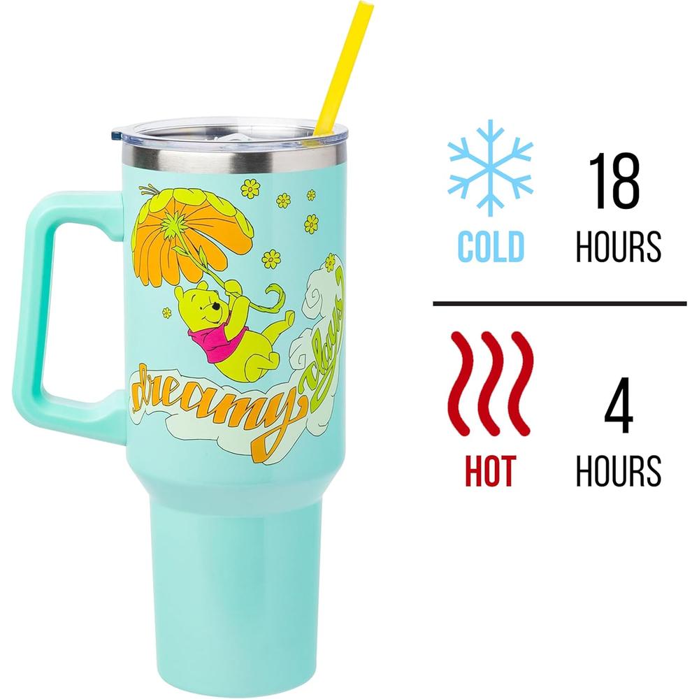 Disney | Vaso de acero inóxidable con asa y pajita de 40 OZ | Winnie Pooh