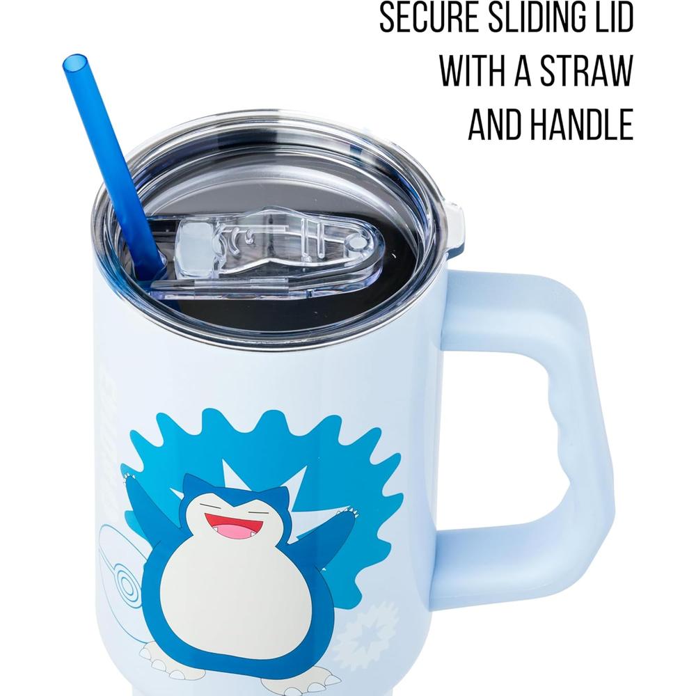 Pokemon | Vaso de acero inóxidable con asa y pajita de 40 OZ | Snorlax