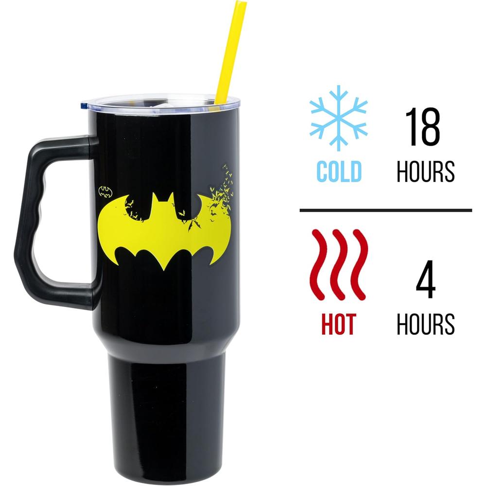 Batman | Vaso de acero inóxidable con asa y pajita de 40 OZ