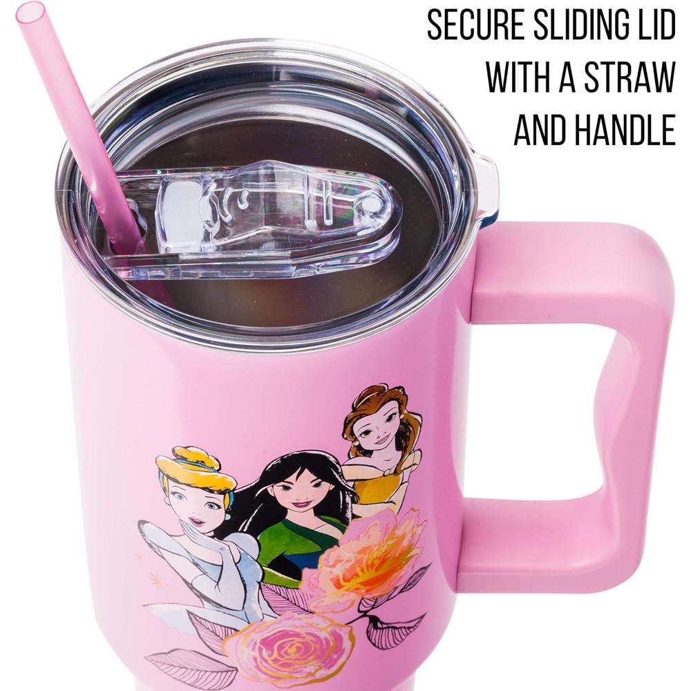 Disney | Vaso de acero inóxidable con asa y pajita de 40 OZ | Princes Pink