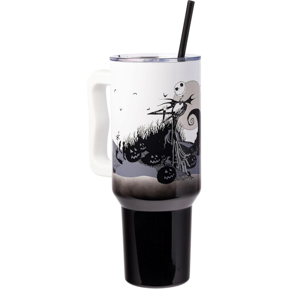 Disney | Vaso de acero inóxidable con asa y pajita de 40 OZ | Jack Black & White