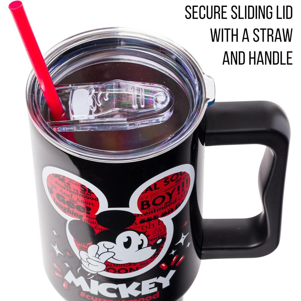 Disney | Vaso de acero inóxidable con asa y pajita de 40 OZ | Mickey Black