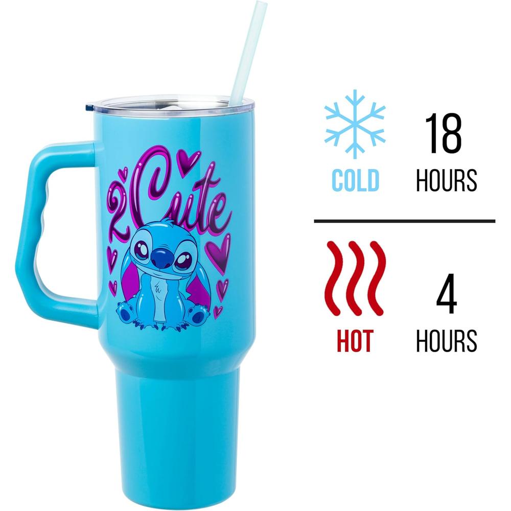 Lilo & Stitch | Vaso de acero inóxidable con asa y pajita de 40 OZ | Turquesa