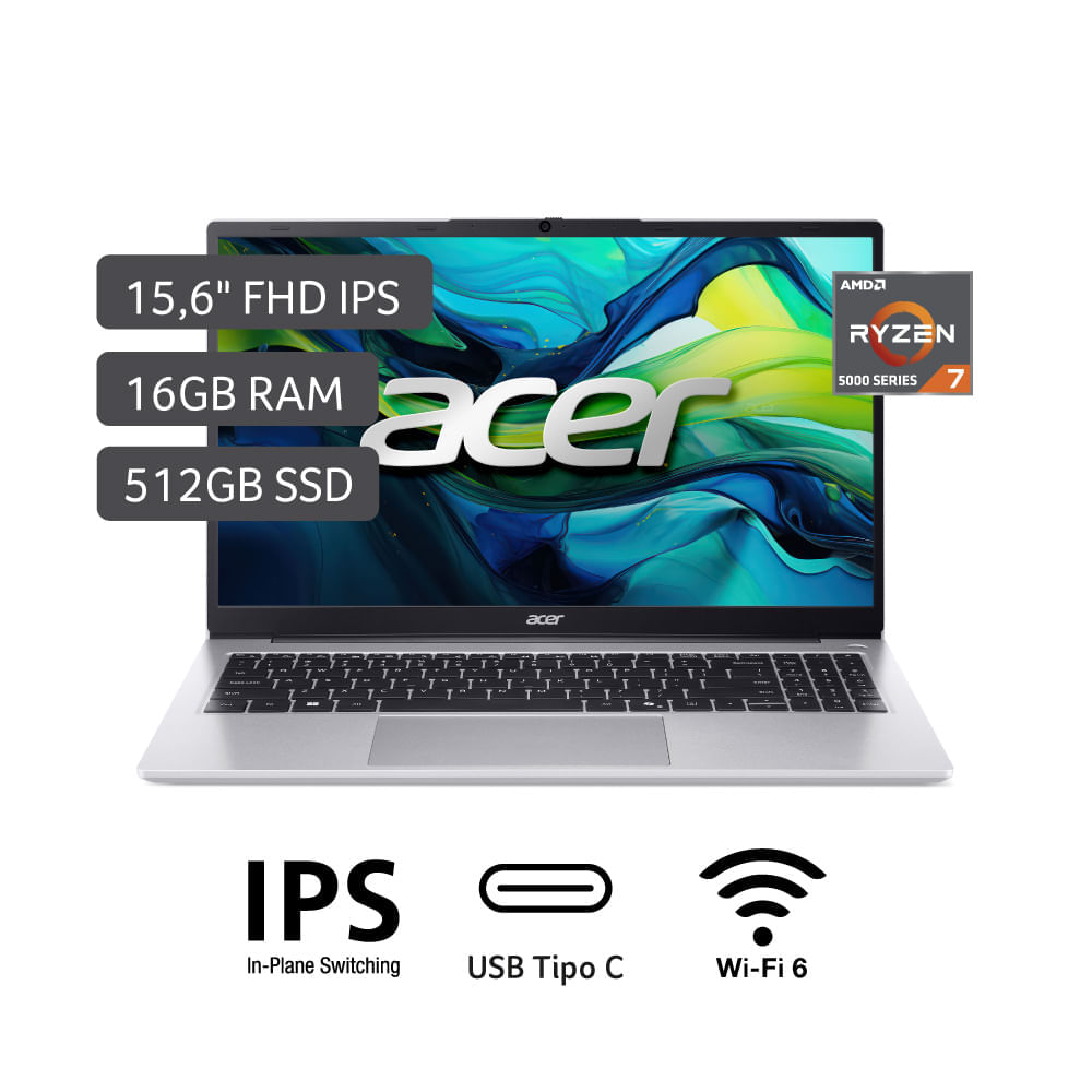 Laptop Acer Aspire lite AMD Ryzen™ 7 5700U 16GB RAM 512GB SSD 15.6""