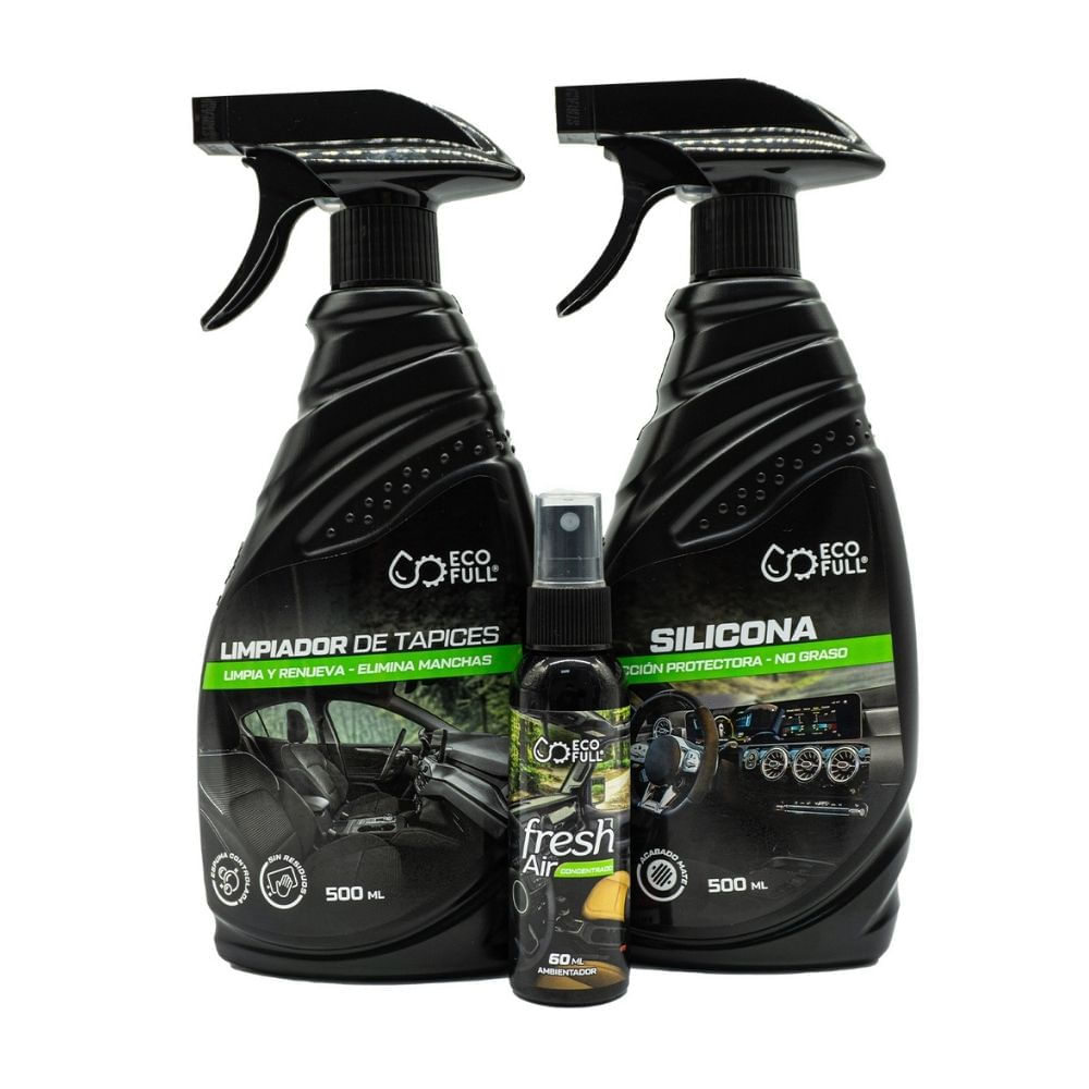 Ecopack Silicona + Limpiador de Tapices + Ambientador Ecofull Negro