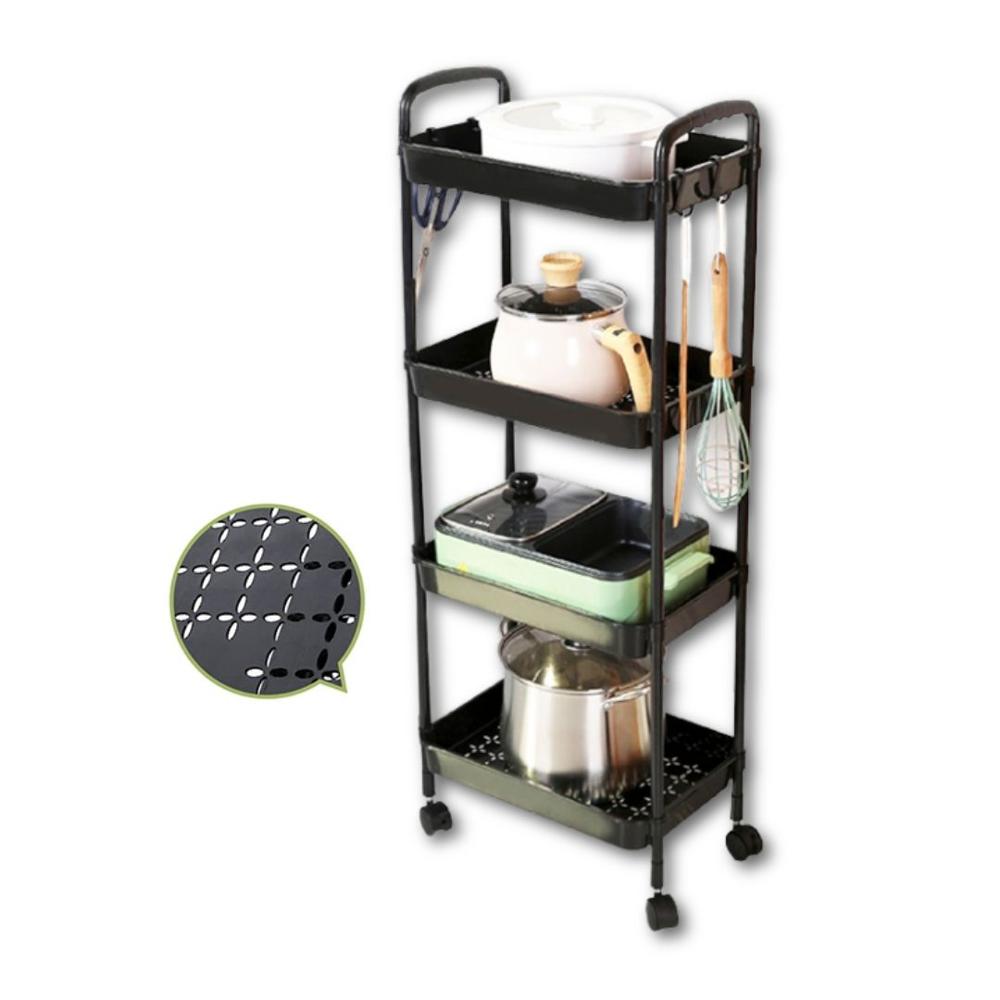 Carrito Organizador de Cocina Multiusos 4 Niveles con Ruedas 104x40x26cm Negro