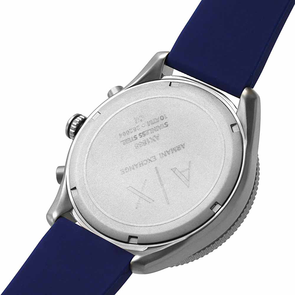 Reloj Armani Exchange Enzo AX1838 Fecha Cronometro Correa de Silicona Azul Dial Plateado