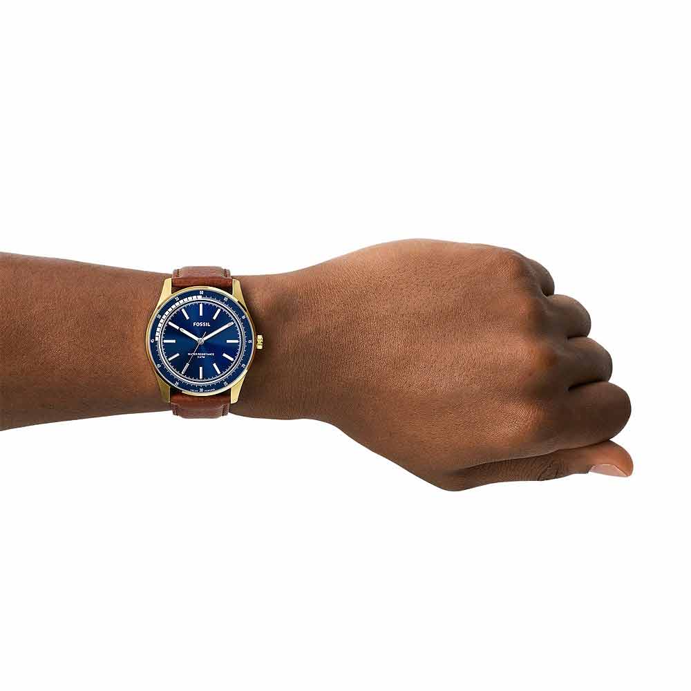 Reloj Fossil Sullivan BQ2665 Solar Acero Inoxidable Correa de Cuero Marrón y Dial Azul