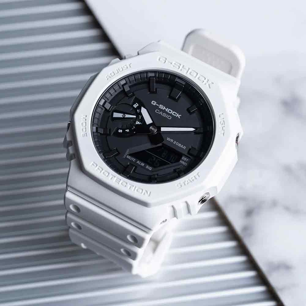Reloj Casio G-Shock Carbon Core GA2100-7A Digital Análogo Luz Led Acuático Resina Blanco