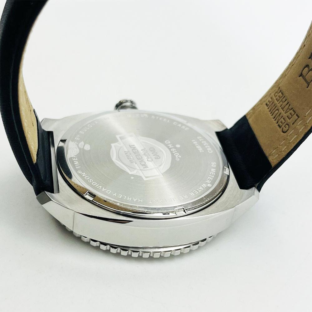 Reloj Bulova Harley Davidson 76B181 Edicion Limitada Fecha Acero Inoxidable Correa de Cuero Negro