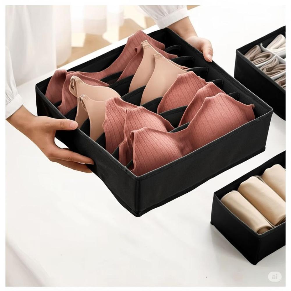 Set de 4 Organizador Ropa Interior Clasificador Multiusos 45 Divisiones Negro
