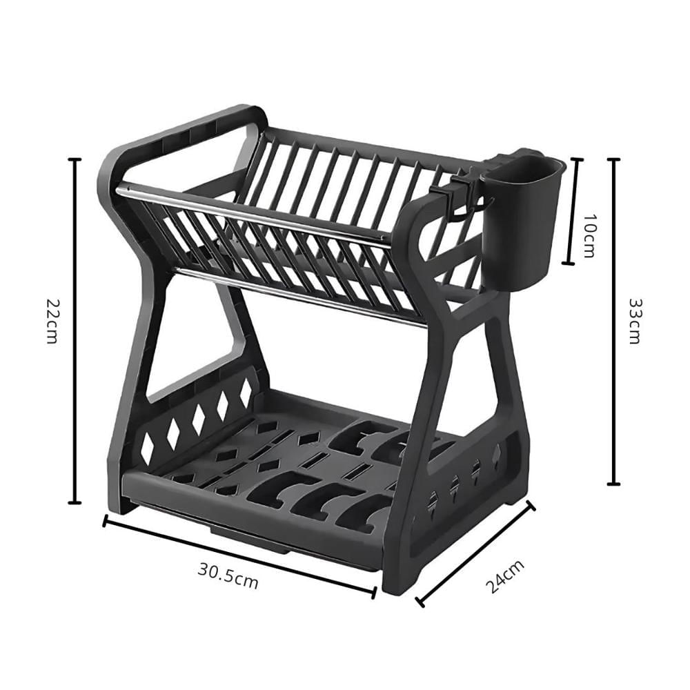 Escurridor de Platos Vajilla 2 Niveles con Soporte para Cubiertos y Bandeja de Goteo Negro