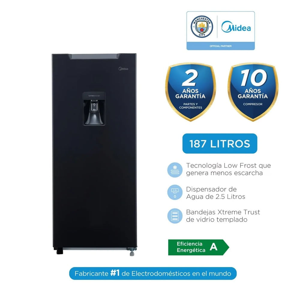 Refrigeradora Frost 1 Puerta MIDEA MDRD190ANLXW Jazz Black 187 Lts
