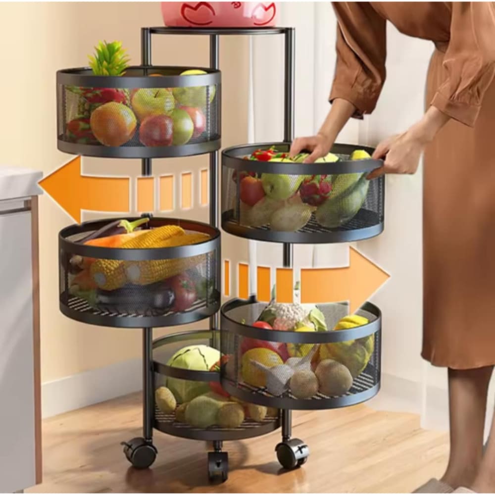 Cesta Carrito de Cocina Giratorio Organizador de 5 Niveles con Ruedas