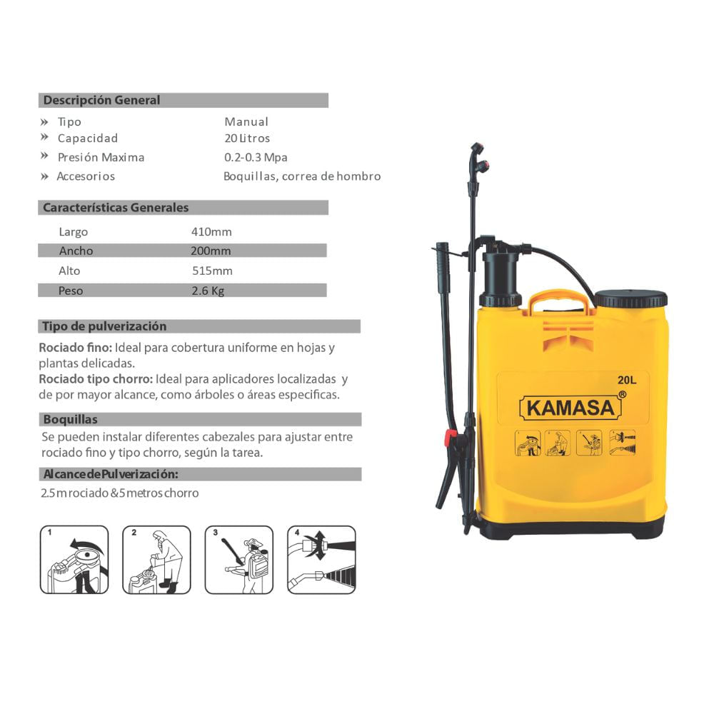 Fumigadora Pulverizadora Manual 20L Kamasa KM2252