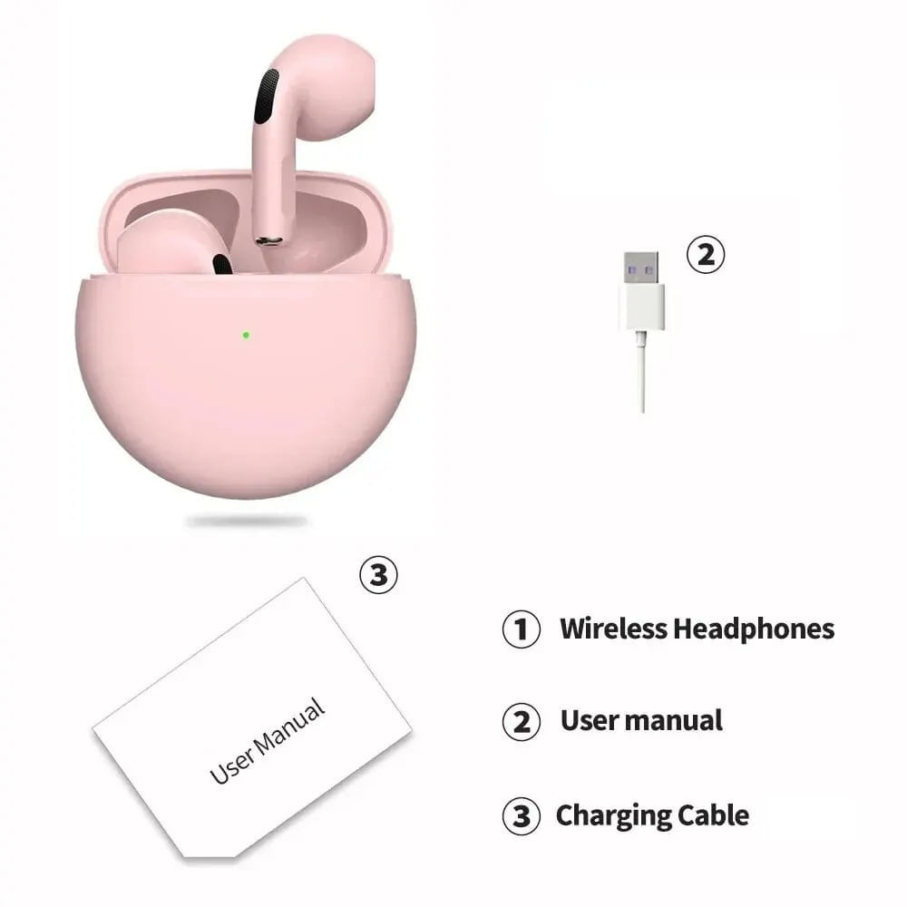 Audifonos Bluetooth Inalambricos Pro 6 Modelo Airpods Rosa